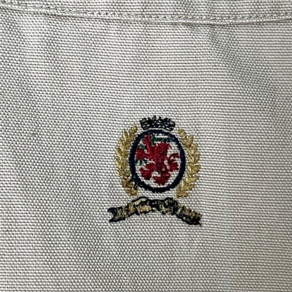 Tommy Hilfiger Mens Med Khaki Long Sleeve Button Down Shirt Crest Logo Cotton - Picture 7 of 11